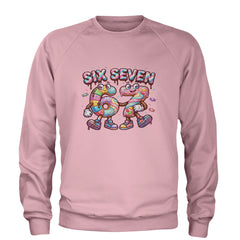 67 Candy Swirl Meme Adult Crewneck Sweatshirt Light Pink