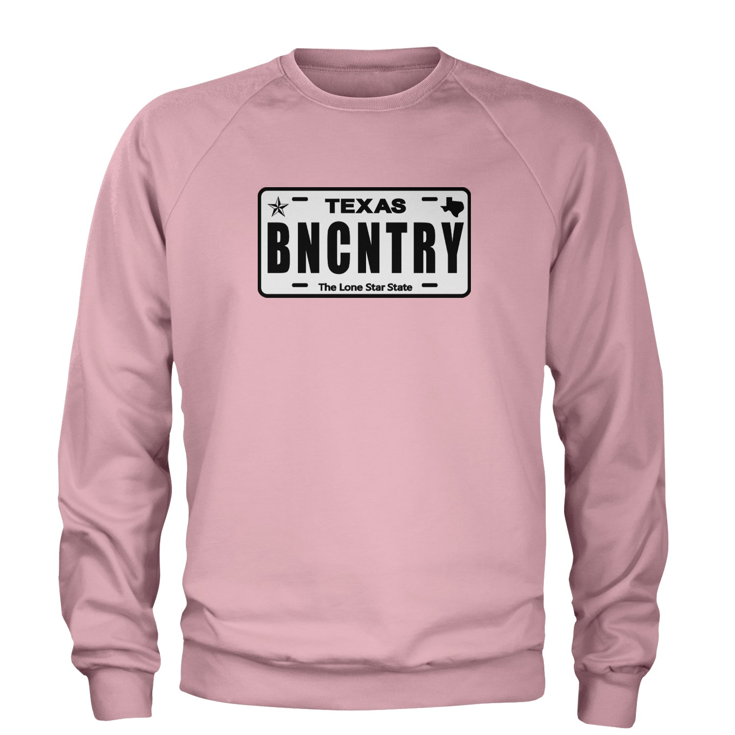 Texas License Plate BNCNTRY Adult Crewneck Sweatshirt Light Pink