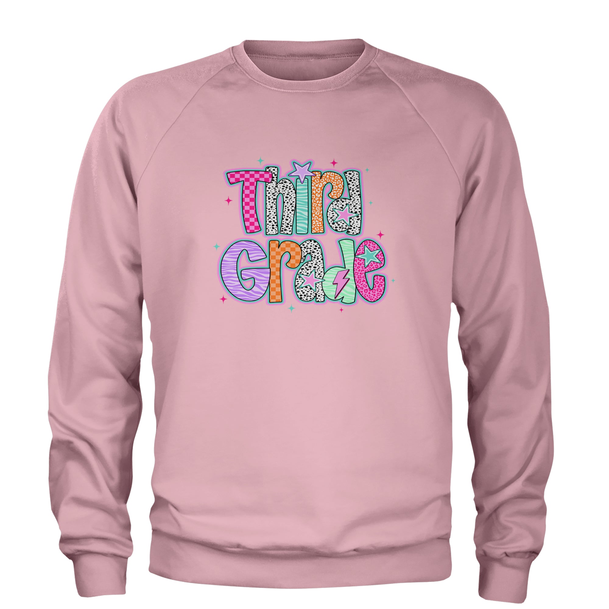 Third Grade Thunder Colorful Back to School Adult Crewneck Sweatshirt Light Pink