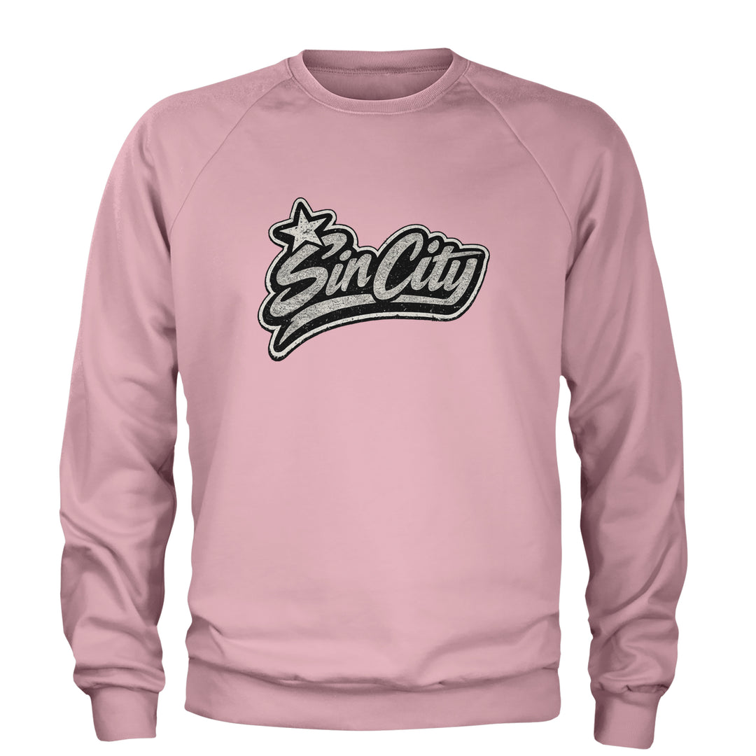 Sin City Vegas Retro Vintage Adult Crewneck Sweatshirt Light Pink