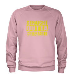 Straight Outta Steeler Nation Football graphic on Unisex Heavyweight Fleece Crewneck Sweatshirt in Light Pink