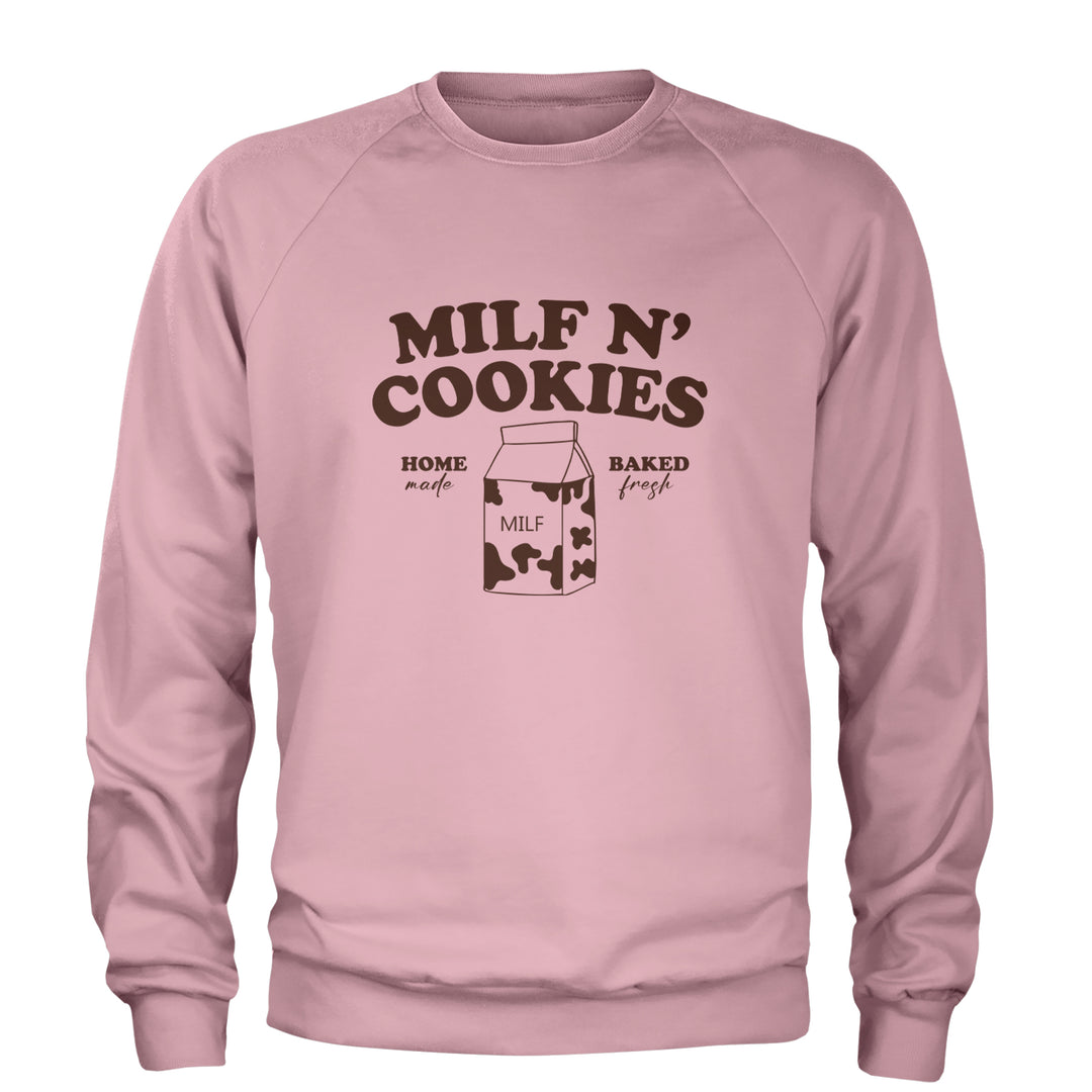 Milf And Cookies Adult Crewneck Sweatshirt Light Pink