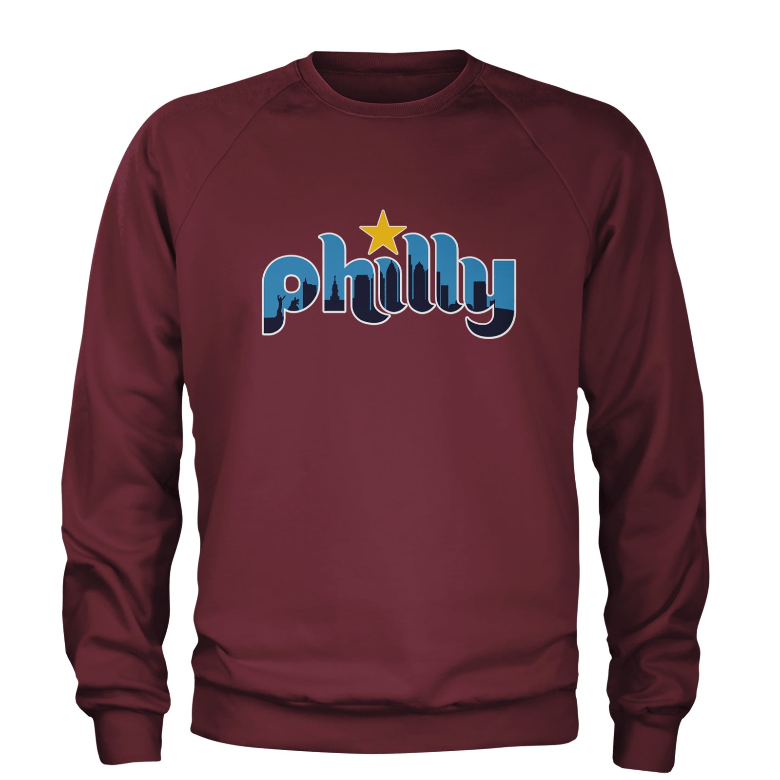 Skyline Philly Philadelphia Adult Crewneck Sweatshirt Maroon