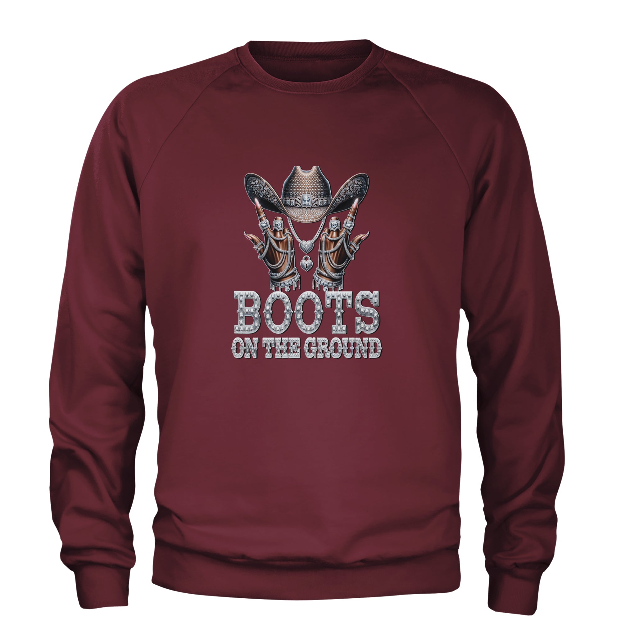 Boots On The Ground Bling Adult Crewneck Sweatshirt Maroon