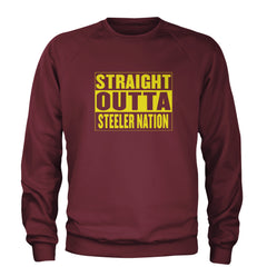 Straight Outta Steeler Nation Football graphic on Unisex Heavyweight Fleece Crewneck Sweatshirt in Maroon