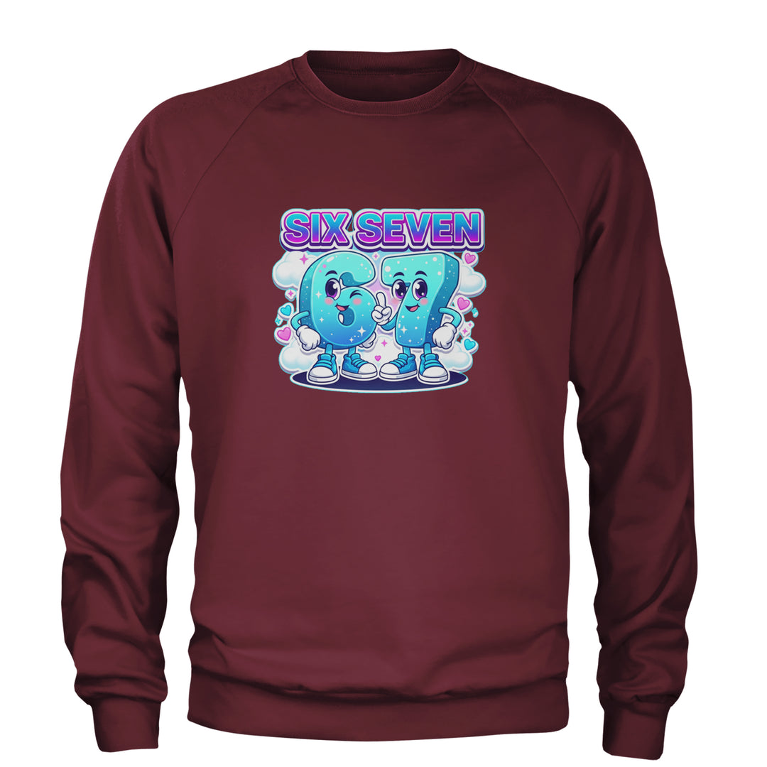 67 Six Seven Meme Kawaii Cloud Adult Crewneck Sweatshirt Maroon