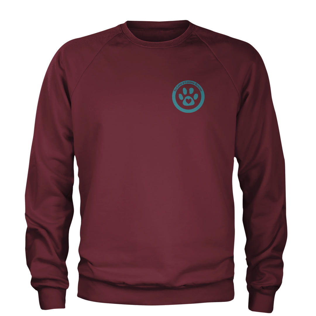 TLC To Love a Canine Dog Rescue Teal Adult Crewneck Sweatshirt Maroon