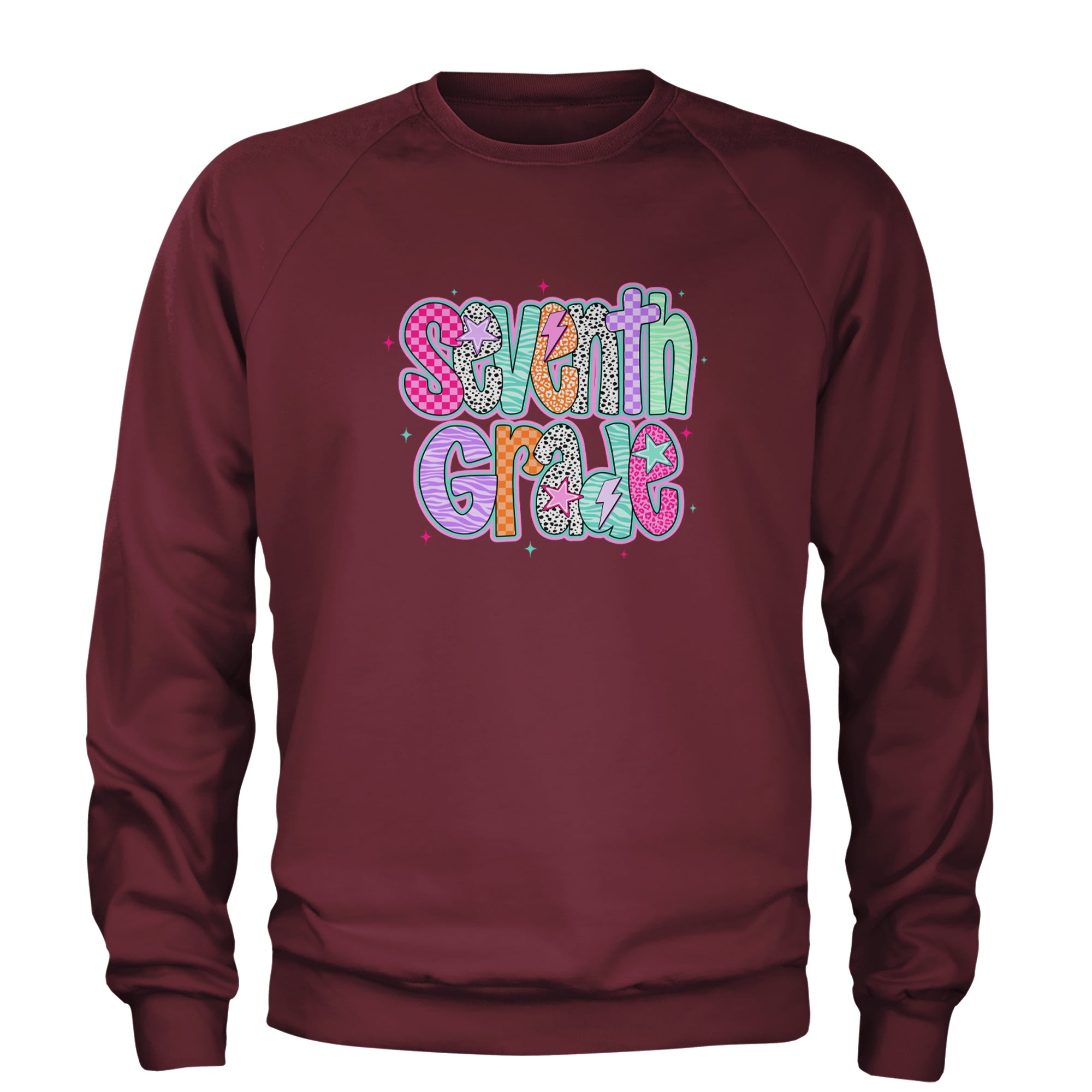 Seventh Grade Swagger Colorful Back to School Adult Crewneck Sweatshirt Maroon
