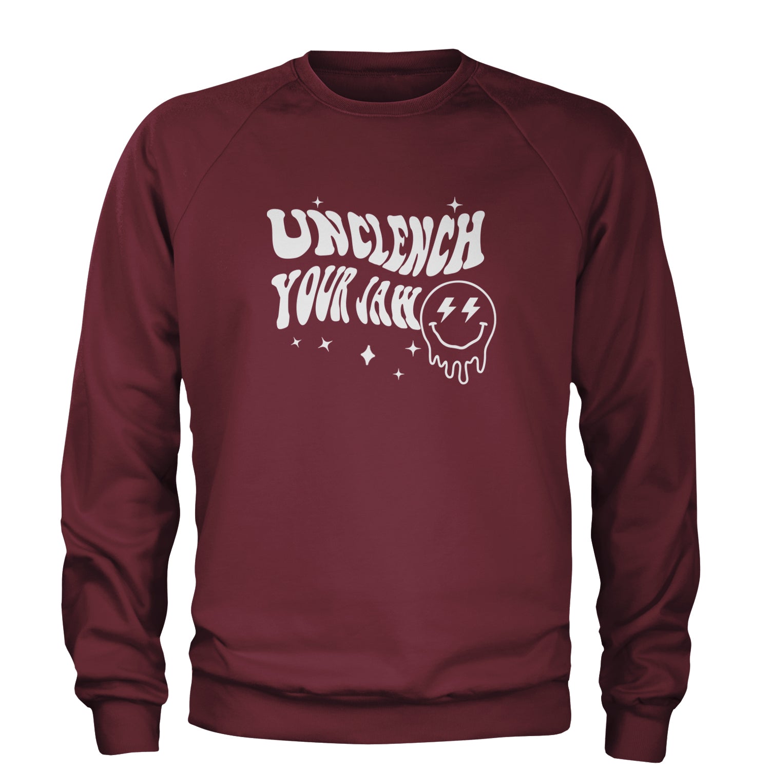 Unclench Your Jaw Festival Rave EDM Adult Crewneck Sweatshirt Maroon