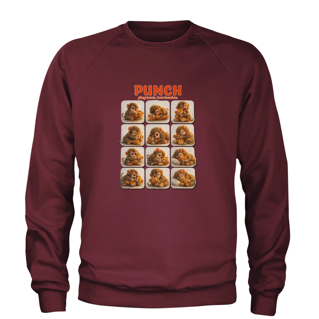 Punch Play Hard Love Harder Adult Crewneck Sweatshirt Maroon