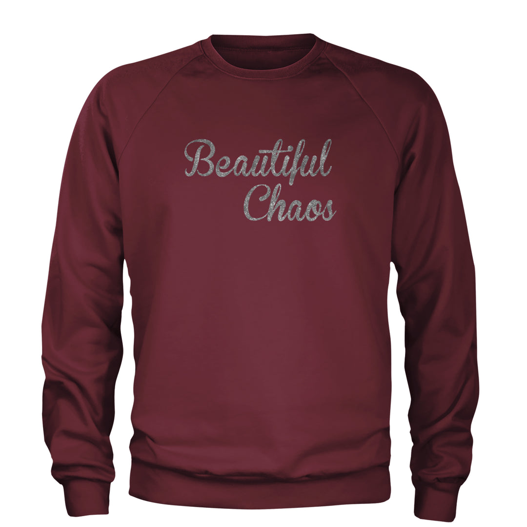 Beautiful Chaos Glitter Music Festival Adult Crewneck Sweatshirt Maroon