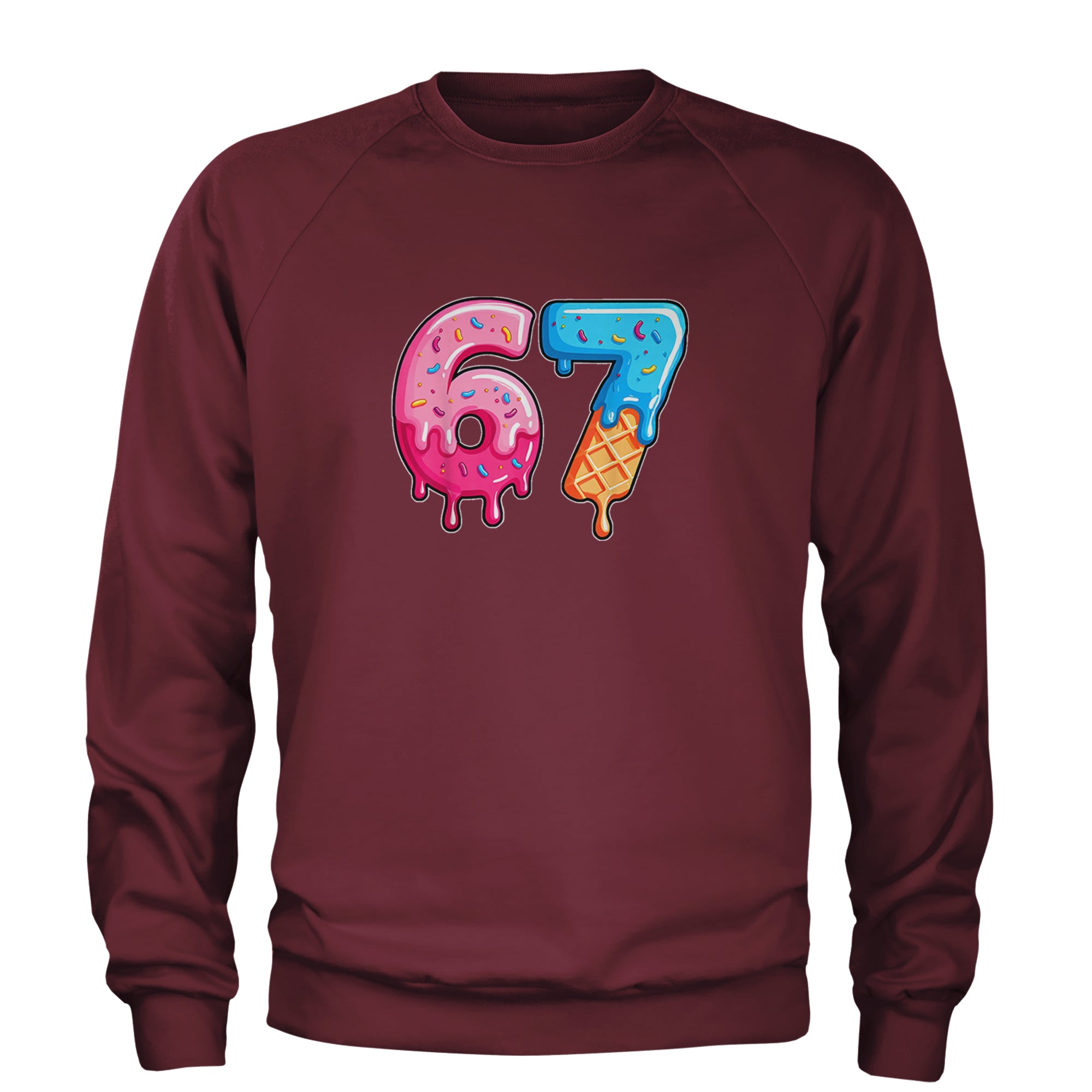 67 Dripping Ice Cream Donut Melt Adult Crewneck Sweatshirt Maroon