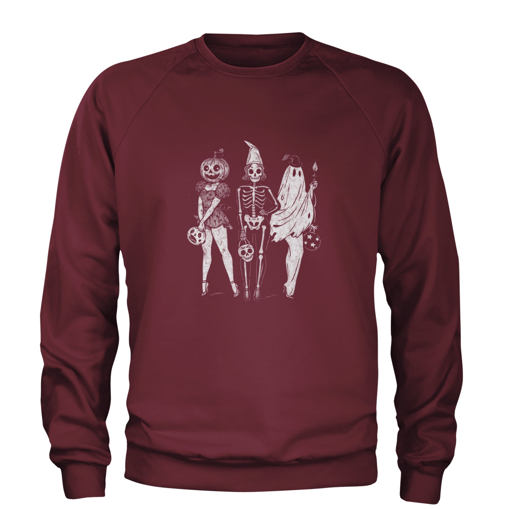 Vintage Spooky Squad Pinup Halloween Design Adult Crewneck Sweatshirt Maroon