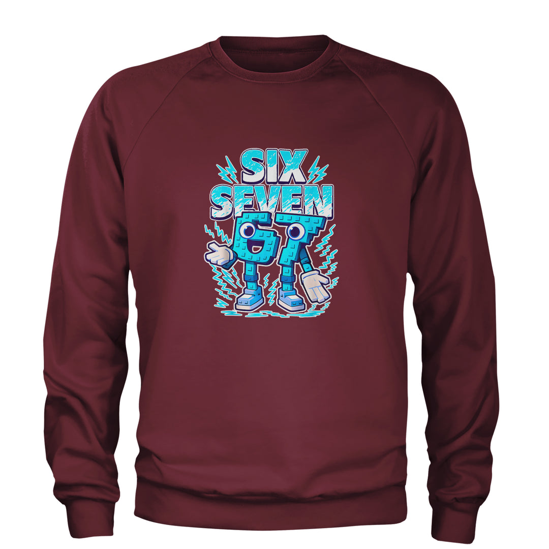67 Brainrot Meme Slang Adult Crewneck Sweatshirt Maroon