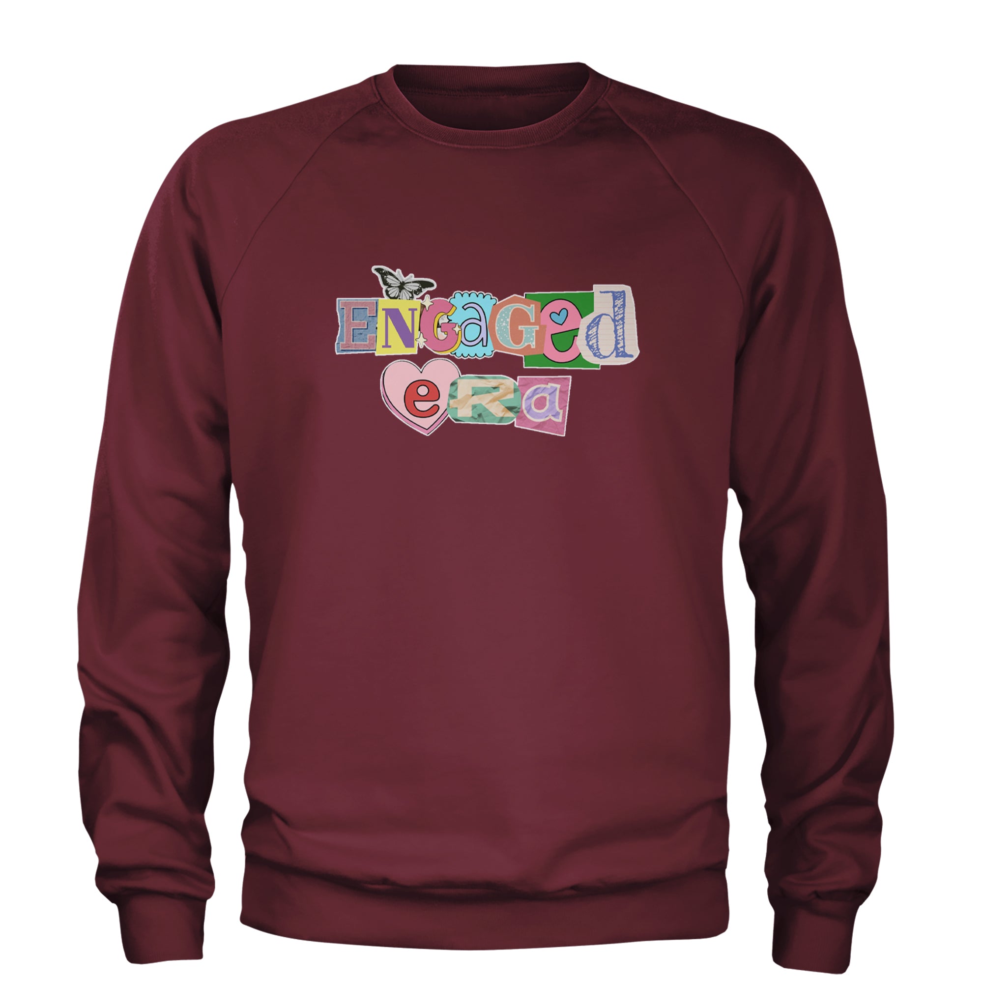 Engaged Era Aesthetic Retro Collage Design Adult Crewneck Sweatshirt Maroon