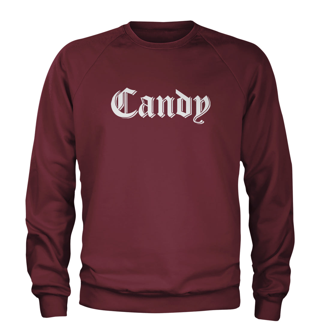 Candy Gothic Lettering Adult Crewneck Sweatshirt Maroon