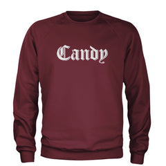 Candy Gothic Lettering Adult Crewneck Sweatshirt Maroon