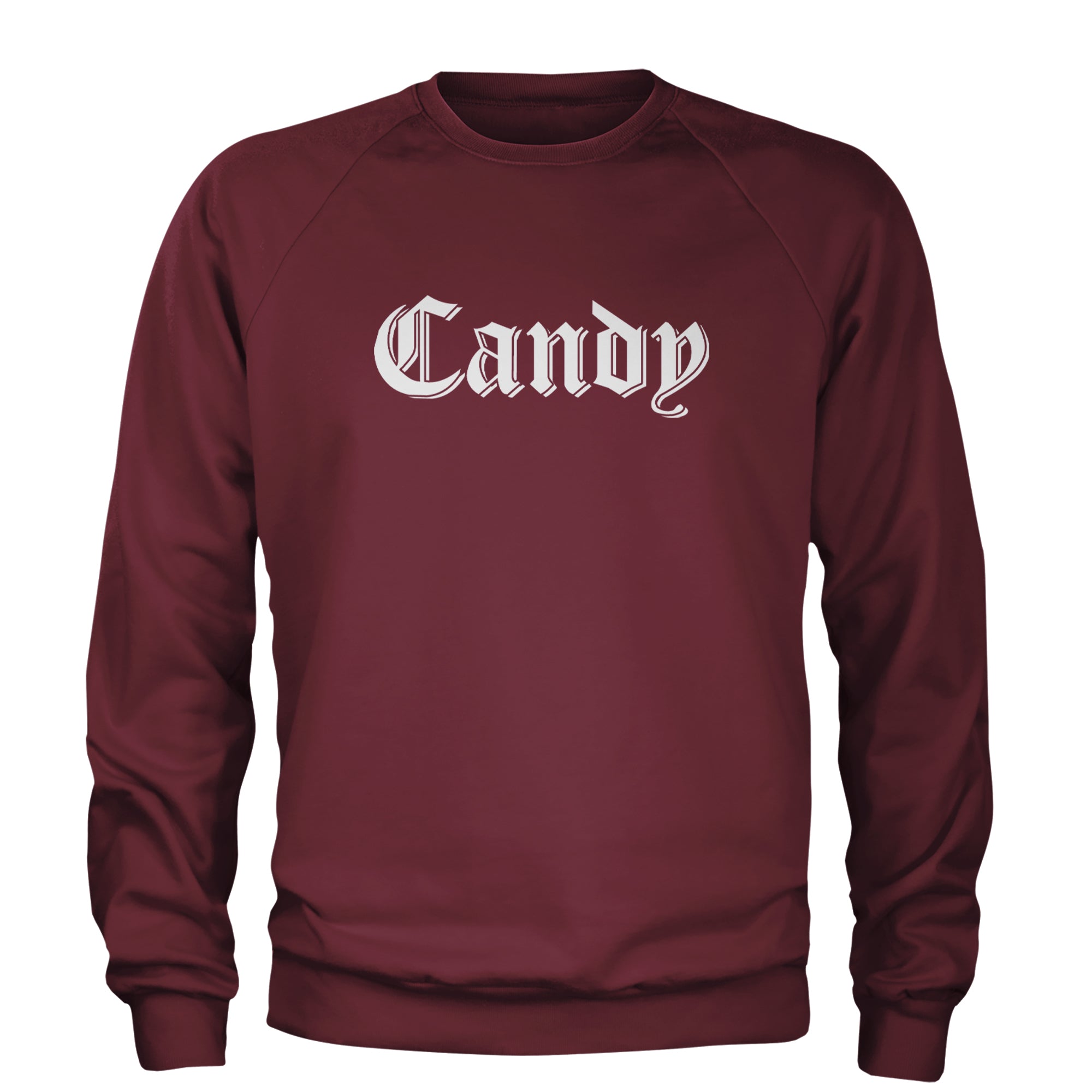 Candy Gothic Lettering Adult Crewneck Sweatshirt Maroon