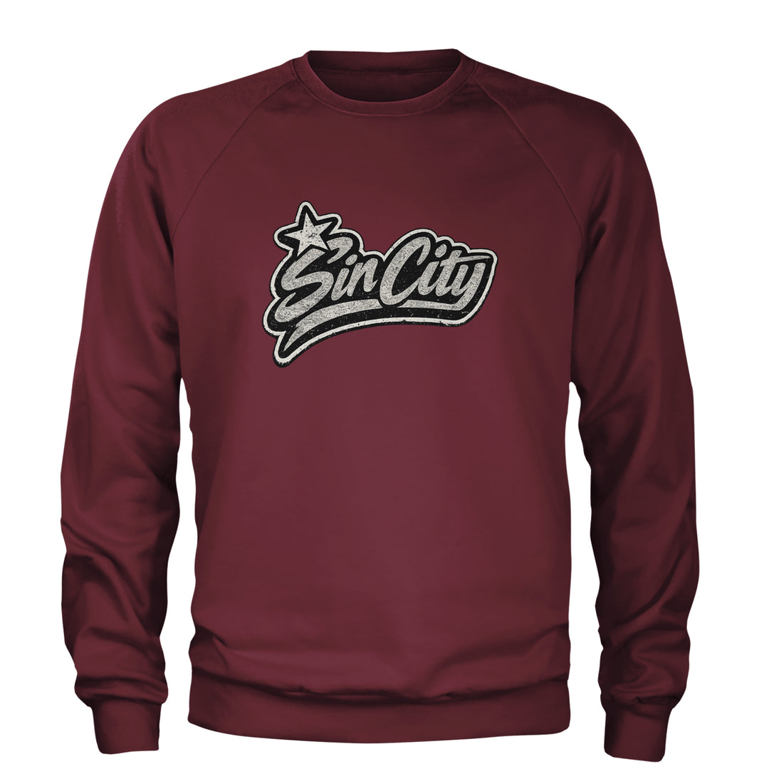 Sin City Vegas Retro Vintage Adult Crewneck Sweatshirt Maroon