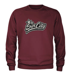 Sin City Vegas Retro Vintage Adult Crewneck Sweatshirt Maroon
