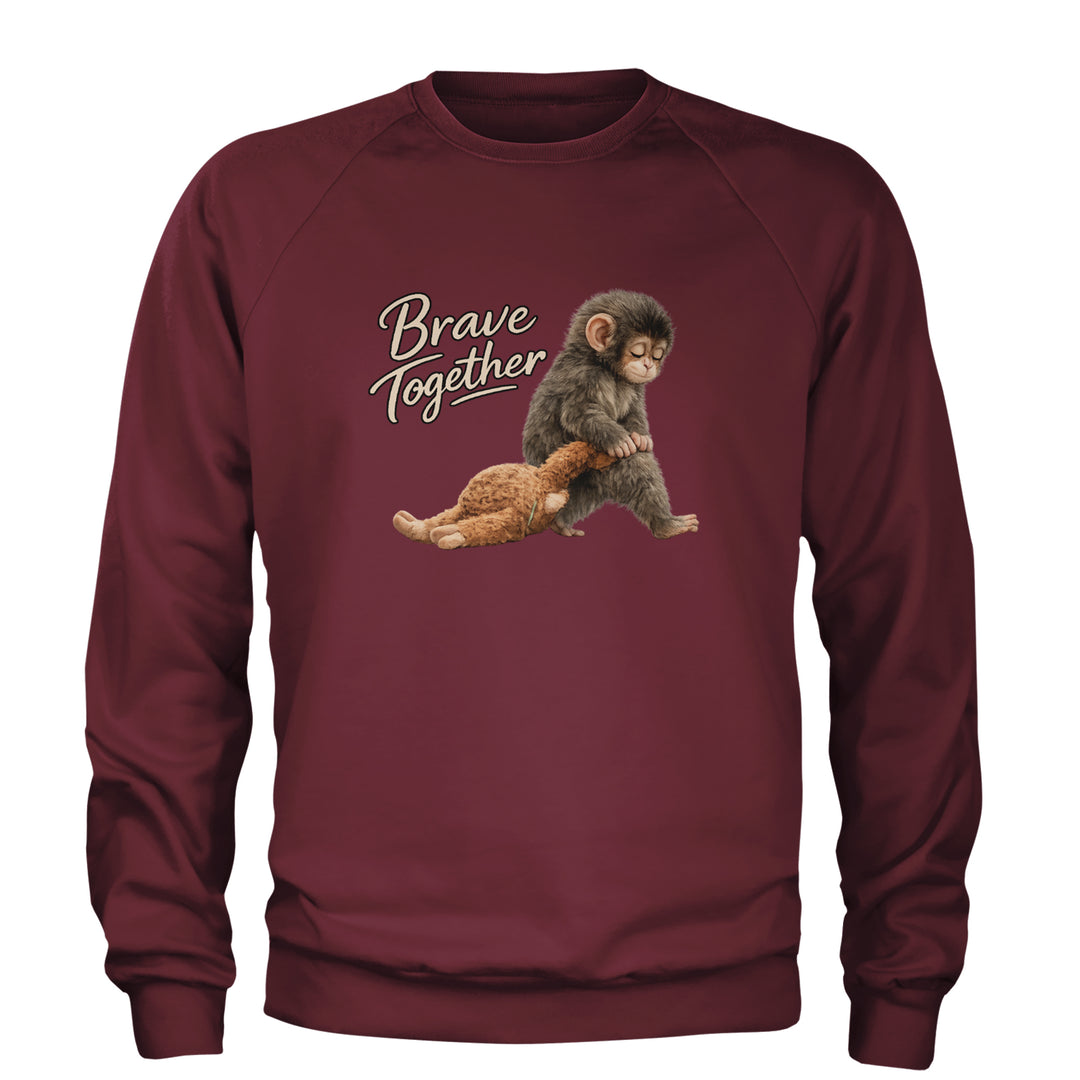 Punch Brave Together Stuffed Animal Adult Crewneck Sweatshirt Maroon