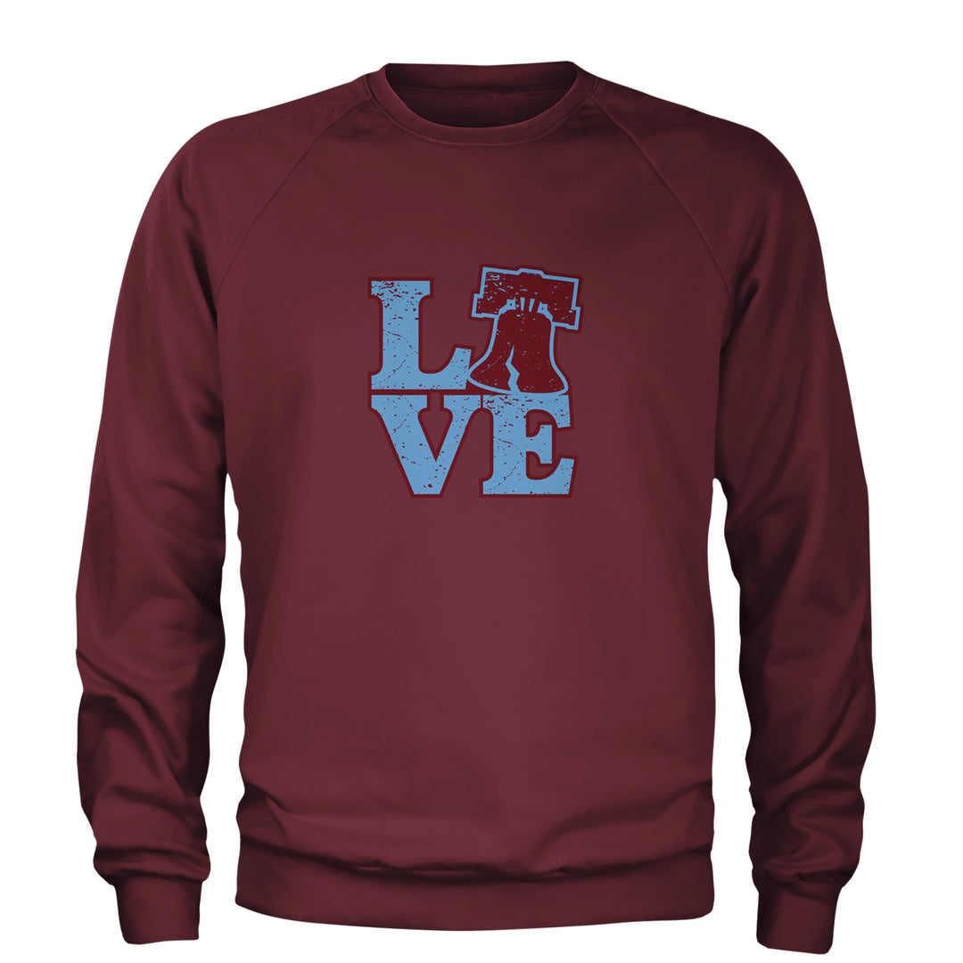 Love Philly Liberty Bell Adult Crewneck Sweatshirt Maroon