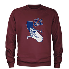 Los Angeles Baseball Batter Up Adult Crewneck Sweatshirt Maroon