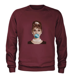 Audrey Hepburn Chewing Bubble Gum American Icon Adult Crewneck Sweatshirt Maroon
