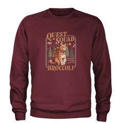 Quest Squad Broccoli Cat Fantasy Reader  Adult Crewneck Sweatshirt Maroon