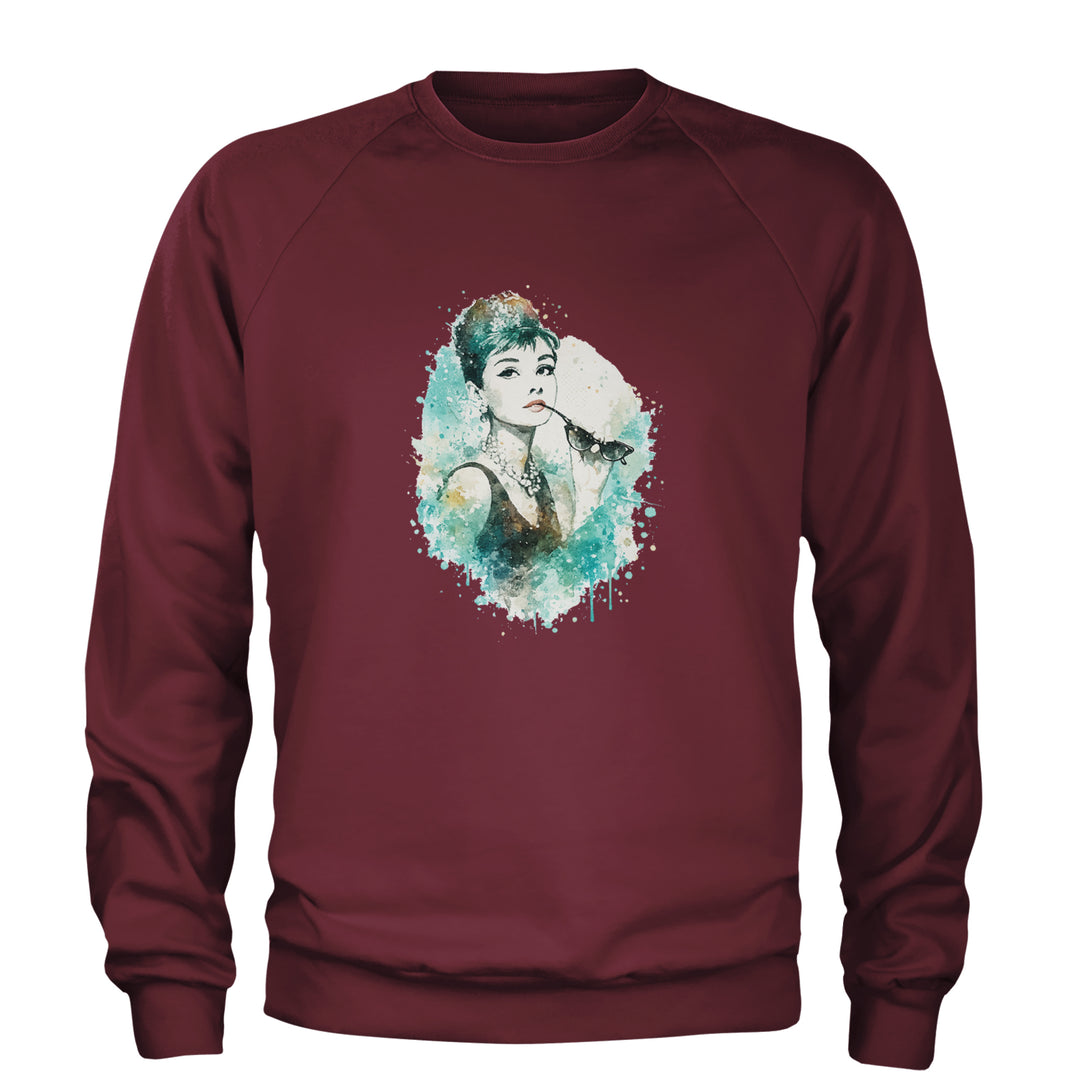 Mrs. Herpburn Iconic Watercolors Adult Crewneck Sweatshirt Maroon