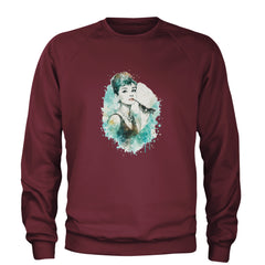 Mrs. Herpburn Iconic Watercolors Adult Crewneck Sweatshirt Maroon