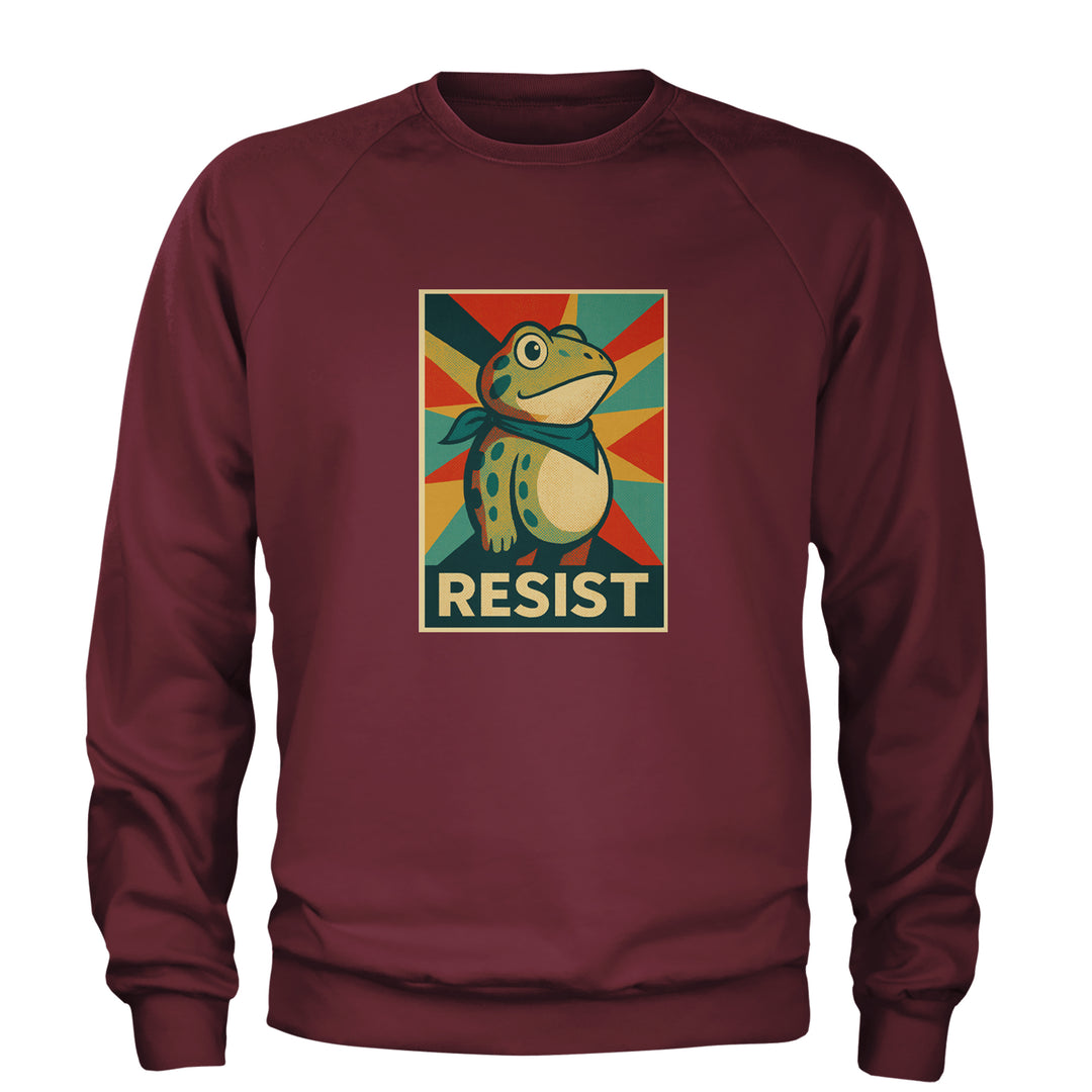 Resist Portland Protest Frog Adult Crewneck Sweatshirt Maroon