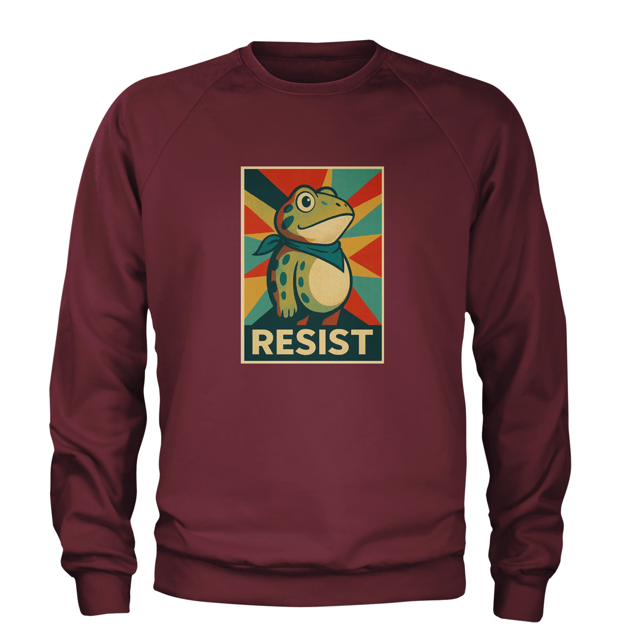 Resist Portland Protest Frog Adult Crewneck Sweatshirt Maroon