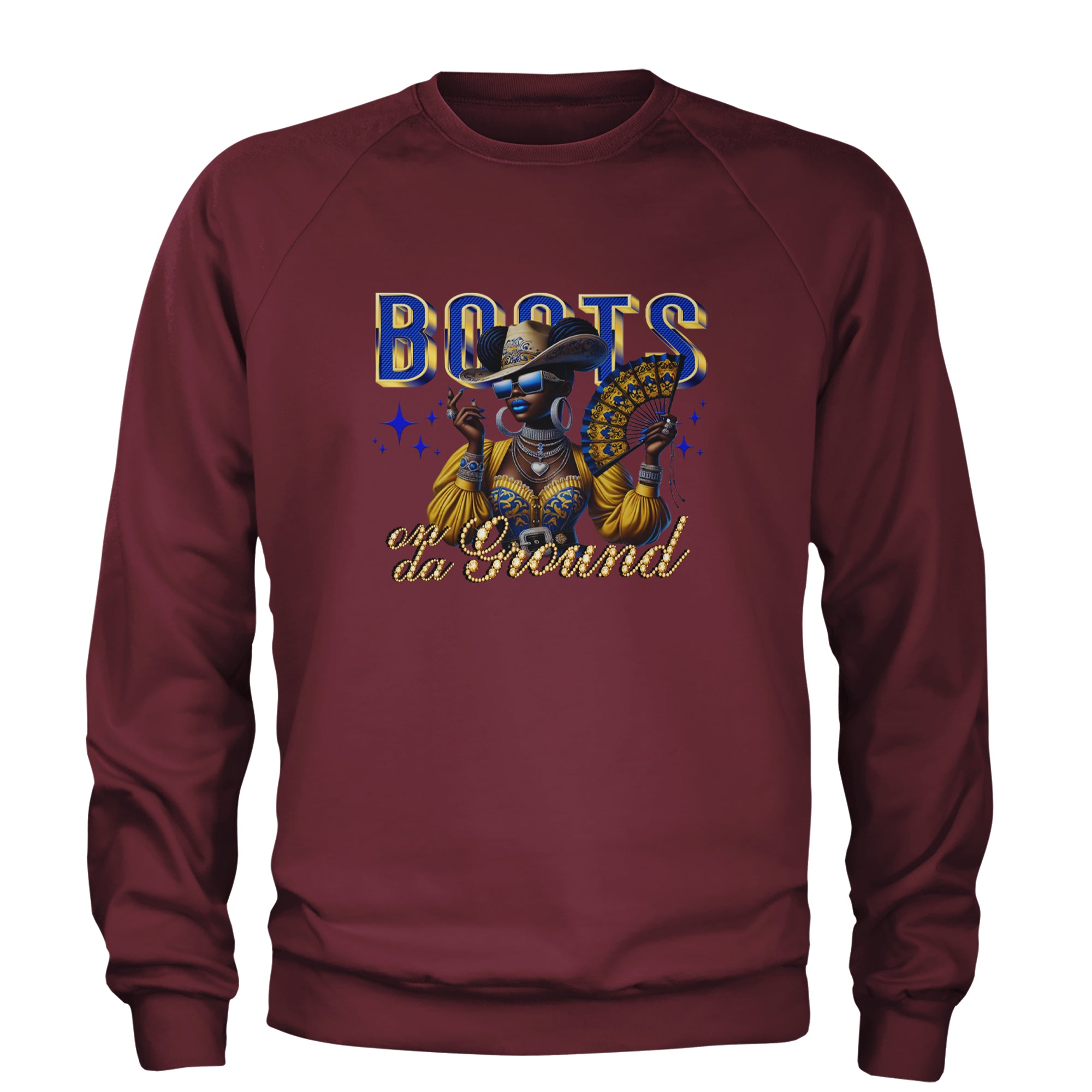 Boots On Da Ground Folding Fan Adult Crewneck Sweatshirt Maroon