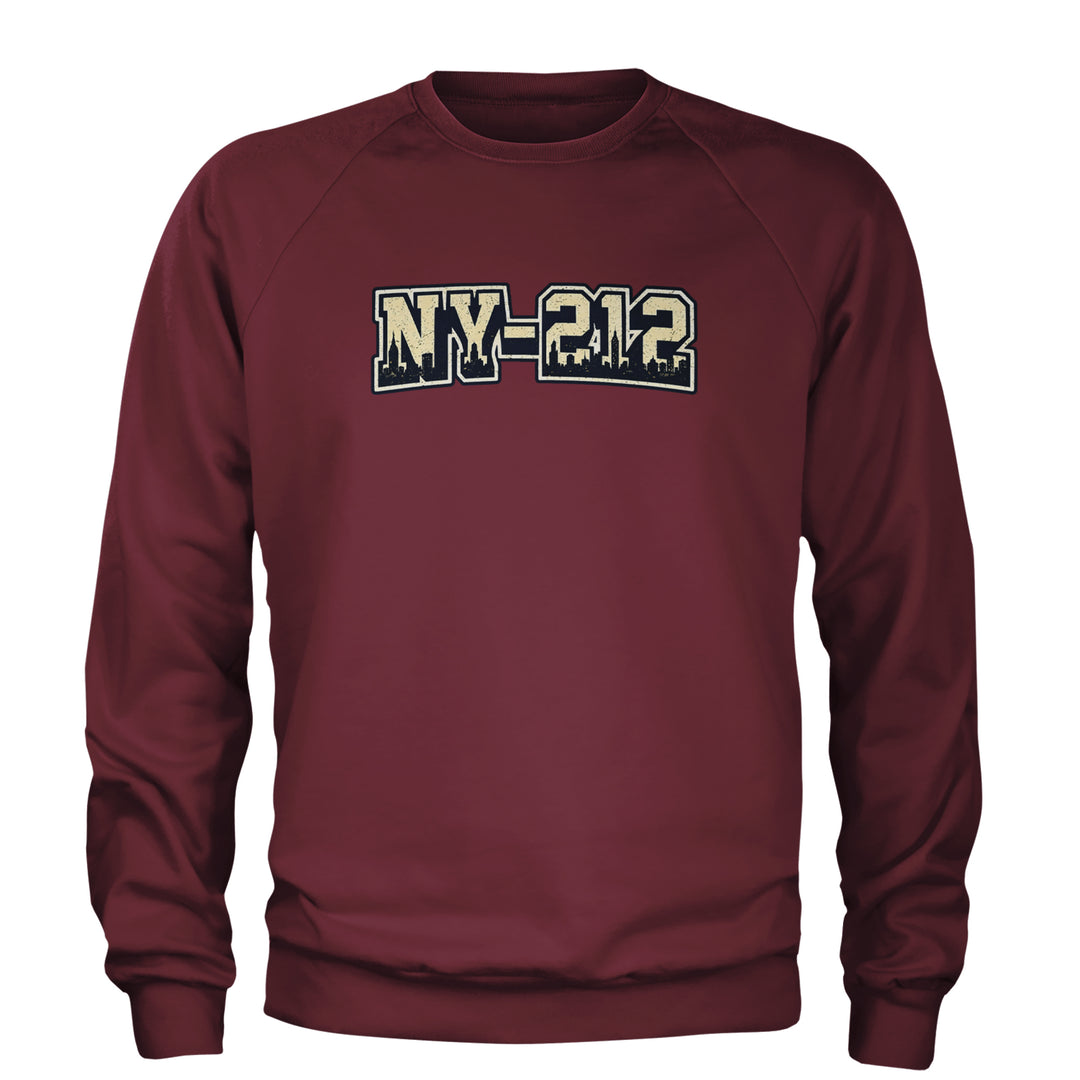 New York City 212 Area Code Skyline  Adult Crewneck Sweatshirt Maroon