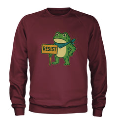Sign Resist Meme Frog Protest Adult Crewneck Sweatshirt Maroon