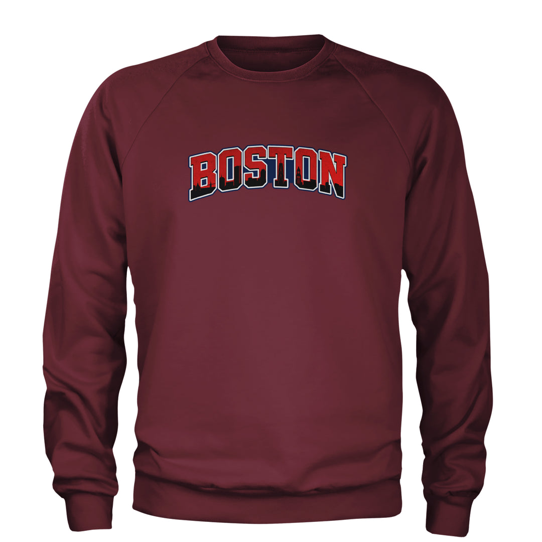 Boston City Pride Skyline Adult Crewneck Sweatshirt Maroon