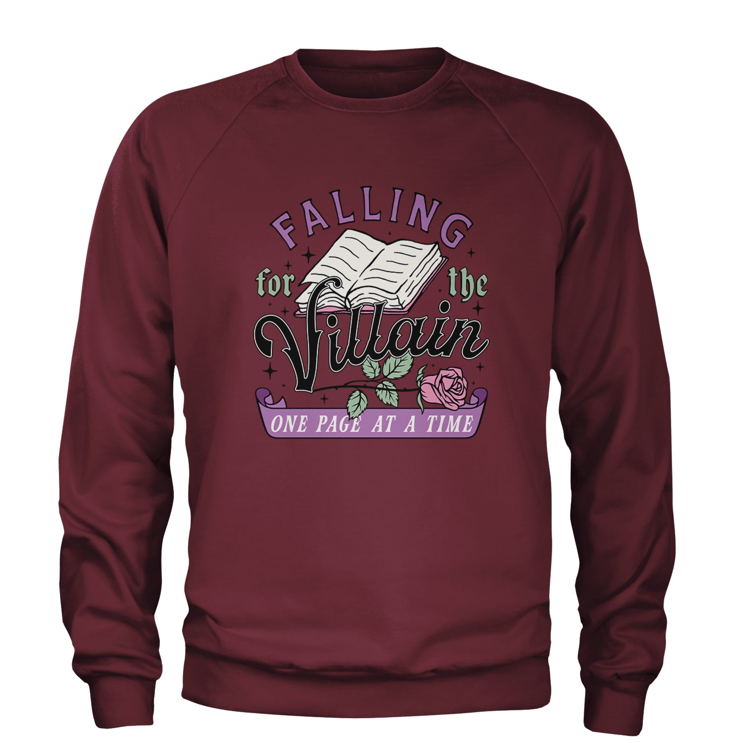 Falling For The Villain One Page At A Time Adult Crewneck Sweatshirt Maroon