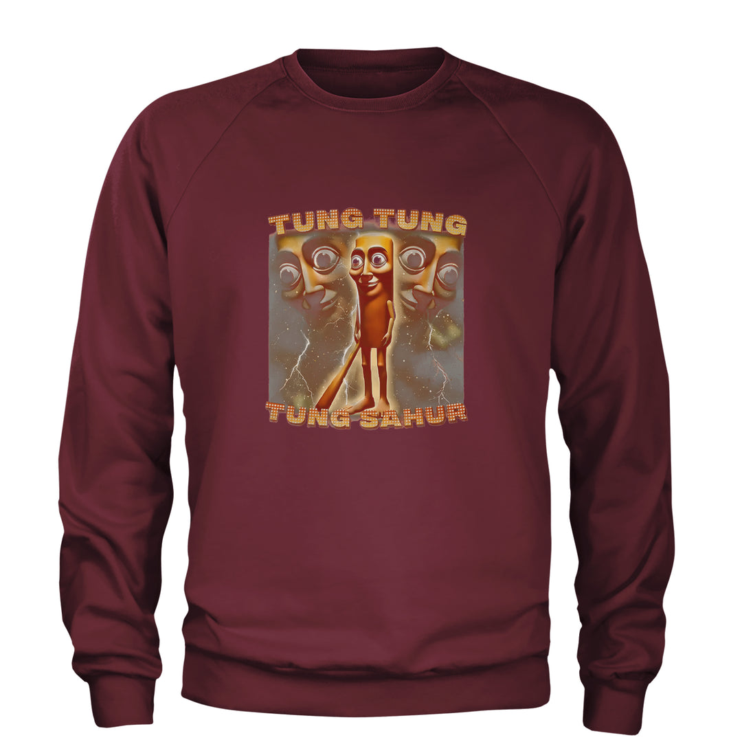 Tung Tung Tung Sahur Enforcer Adult Crewneck Sweatshirt Maroon