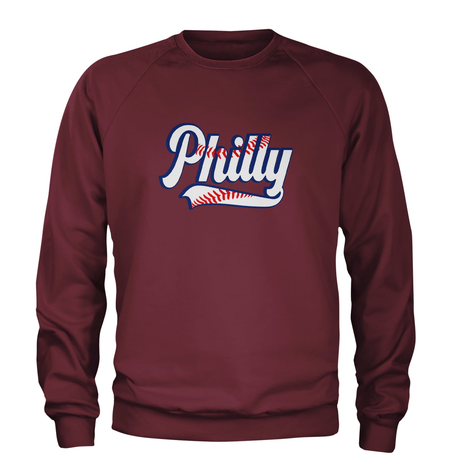 Philly Baseball Stitching Adult Crewneck Sweatshirt Maroon