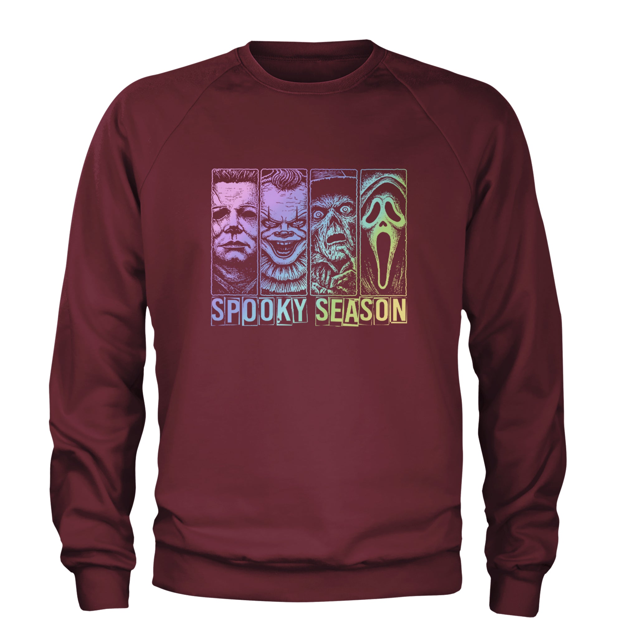 Spooky Season Horror Icons Halloween Adult Crewneck Sweatshirt Maroon