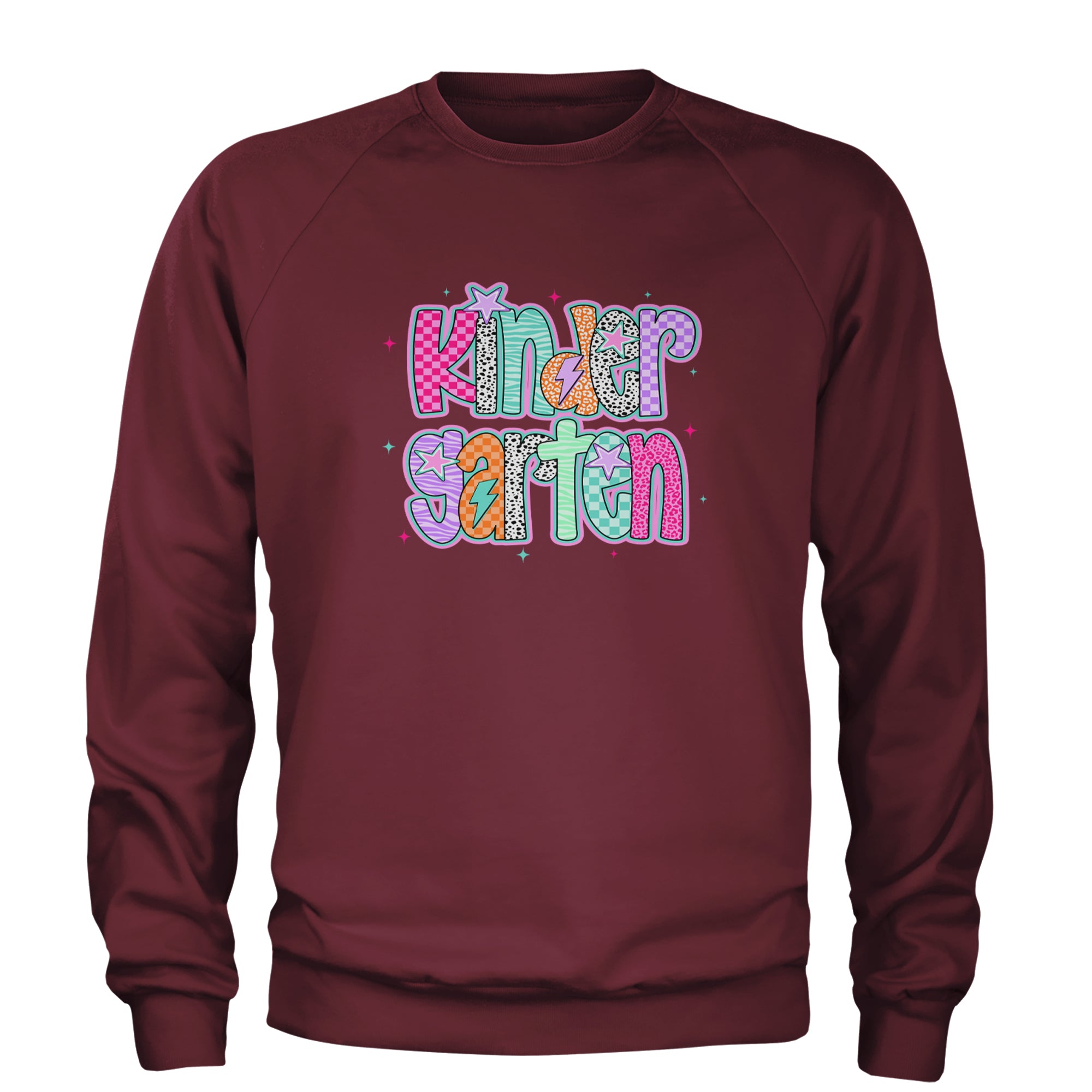 Kindergarten Cutie Colorful Back to School Adult Crewneck Sweatshirt Maroon