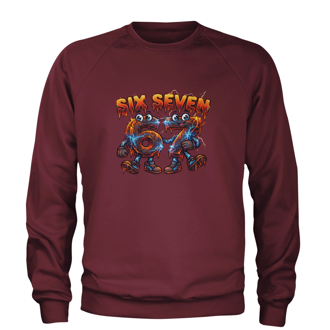 67 Lava Lightning Six Seven Meme Adult Crewneck Sweatshirt Maroon