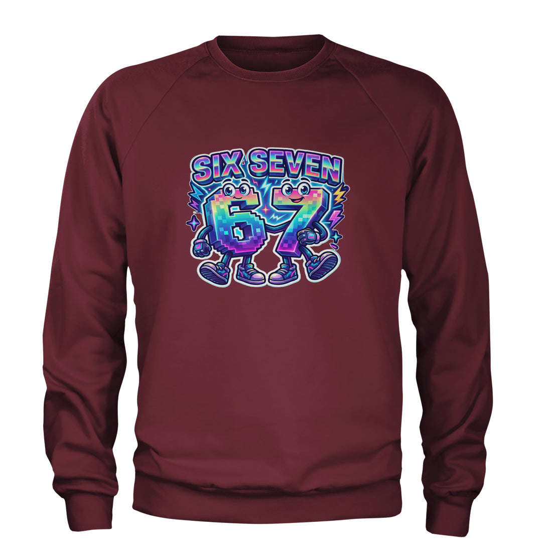 Six Seven 67 Retro Pixel Buddies Adult Crewneck Sweatshirt Maroon