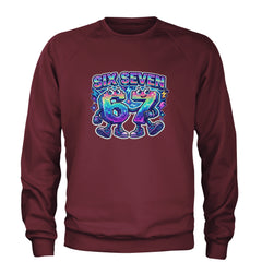 Six Seven 67 Retro Pixel Buddies Adult Crewneck Sweatshirt Maroon
