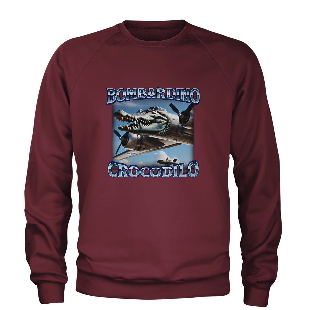 Bombardino Crocodilo Brainrot Adult Crewneck Sweatshirt Maroon