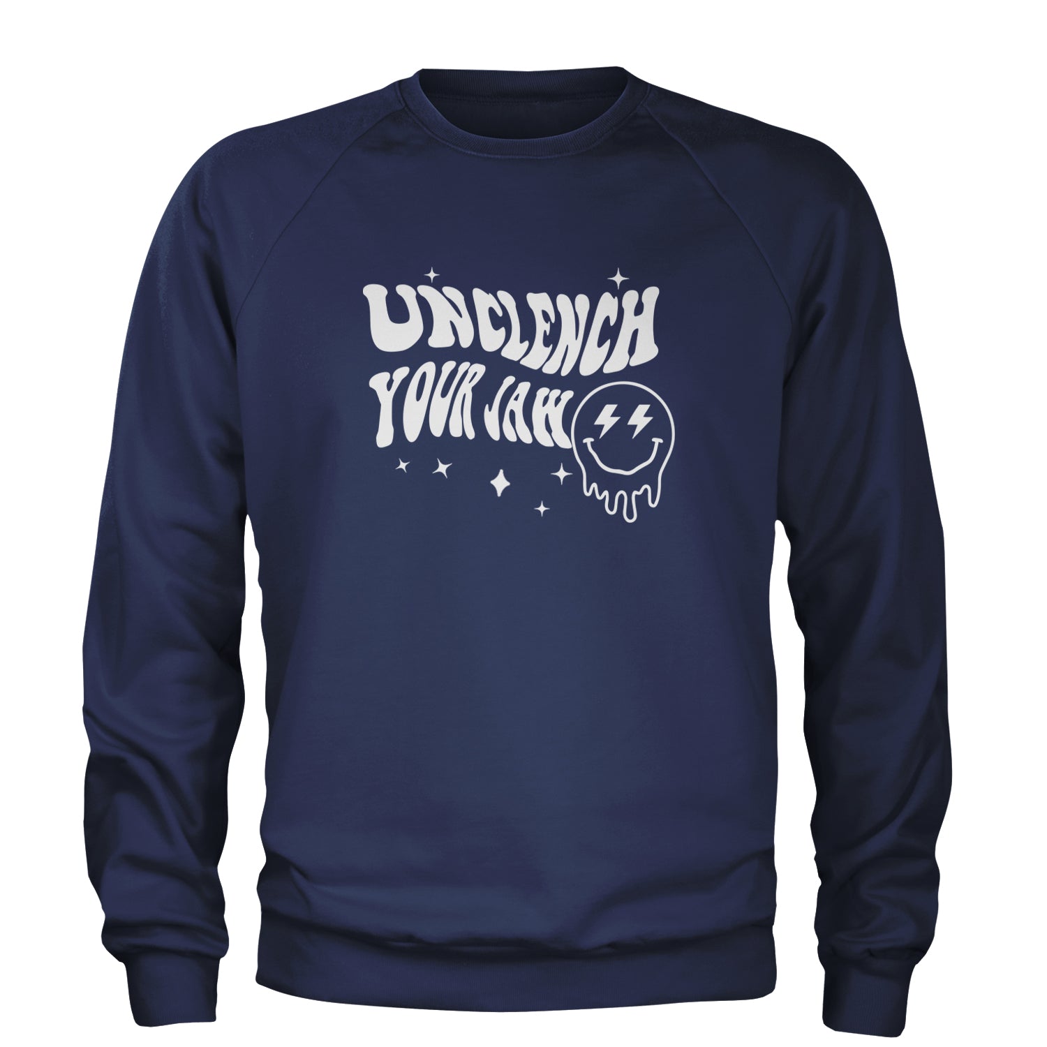 Unclench Your Jaw Festival Rave EDM Adult Crewneck Sweatshirt Navy Blue