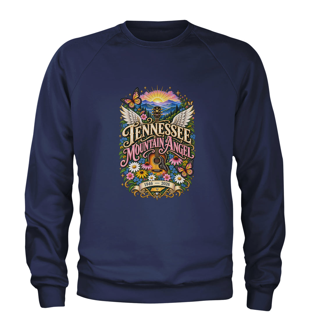 Tennessee Mountain Angel Wings Dolly Adult Crewneck Sweatshirt Navy Blue