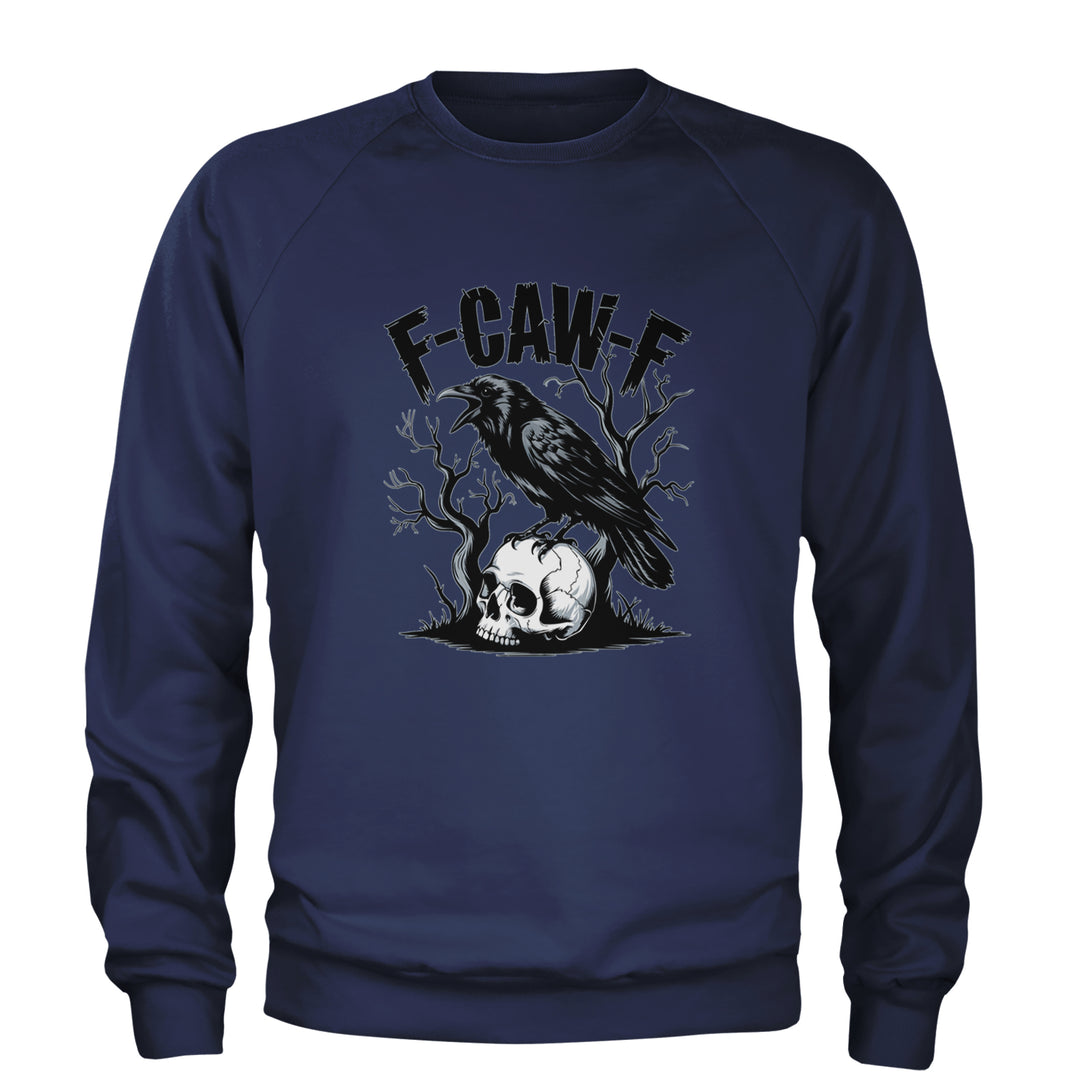 F-Caw-F Crow On Skull F-ck Off Gothic Adult Crewneck Sweatshirt Navy Blue
