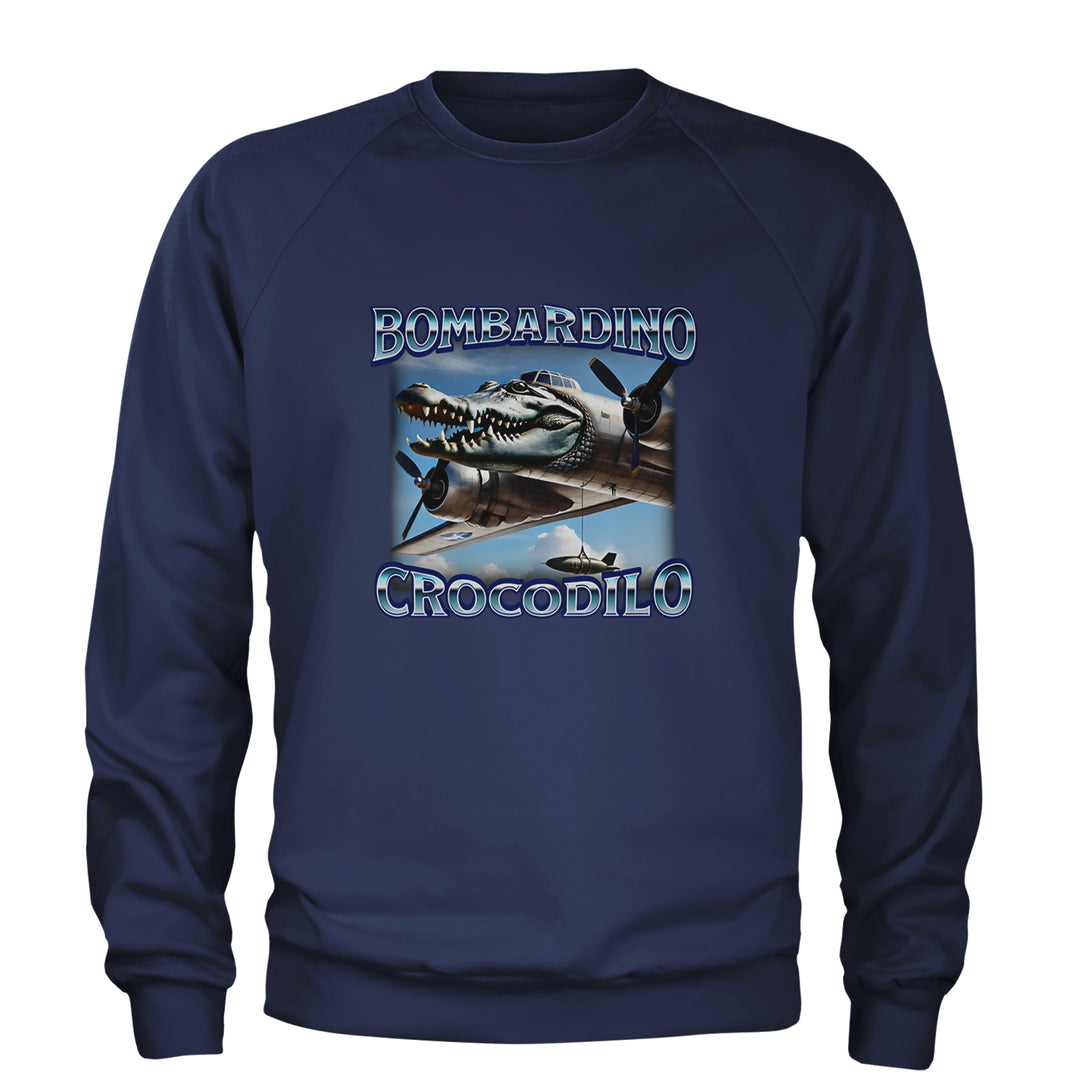 Bombardino Crocodilo Brainrot Adult Crewneck Sweatshirt Navy Blue